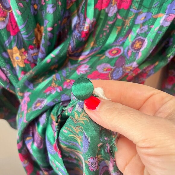 Vintage Gold Label  Victorias Secret Green Floral Satin Pajama Set Medium - Picture 6 of 6